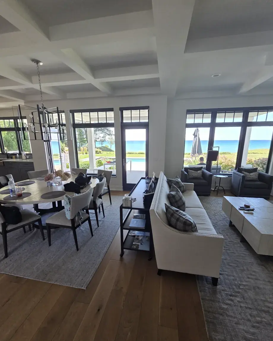 Freshly cleaned lakefront living room in Southwest Michigan